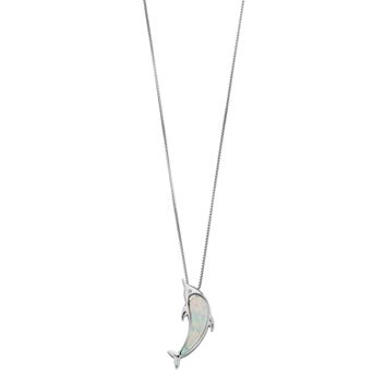 Gemminded Sterling Silver Lab-Created Opal & Diamond Accent Dolphin Pendant