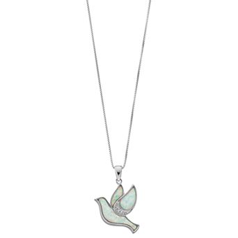 Gemminded Sterling Silver Lab-Created Opal & Diamond Accent Dove Pendant