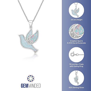 Gemminded Sterling Silver Lab-Created Opal & Diamond Accent Dove Pendant