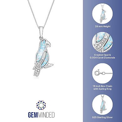 Gemminded Sterling Silver Lab-Created Opal & Diamond Accent Parrot Pendant