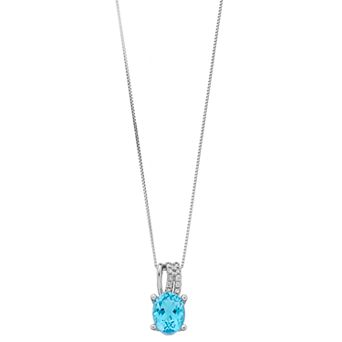 Gemminded 10k White Gold Blue Topaz & Diamond Accent Pendant Necklace