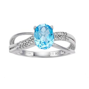 Gemminded 10k White Gold Blue Topaz & Diamond Accent Ring