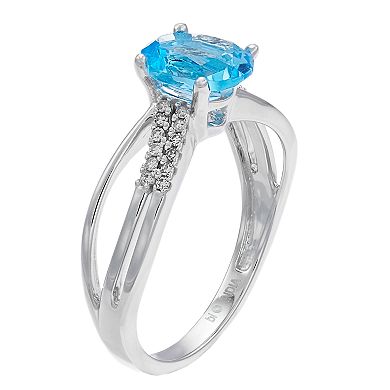 Gemminded 10k White Gold Blue Topaz & Diamond Accent Ring