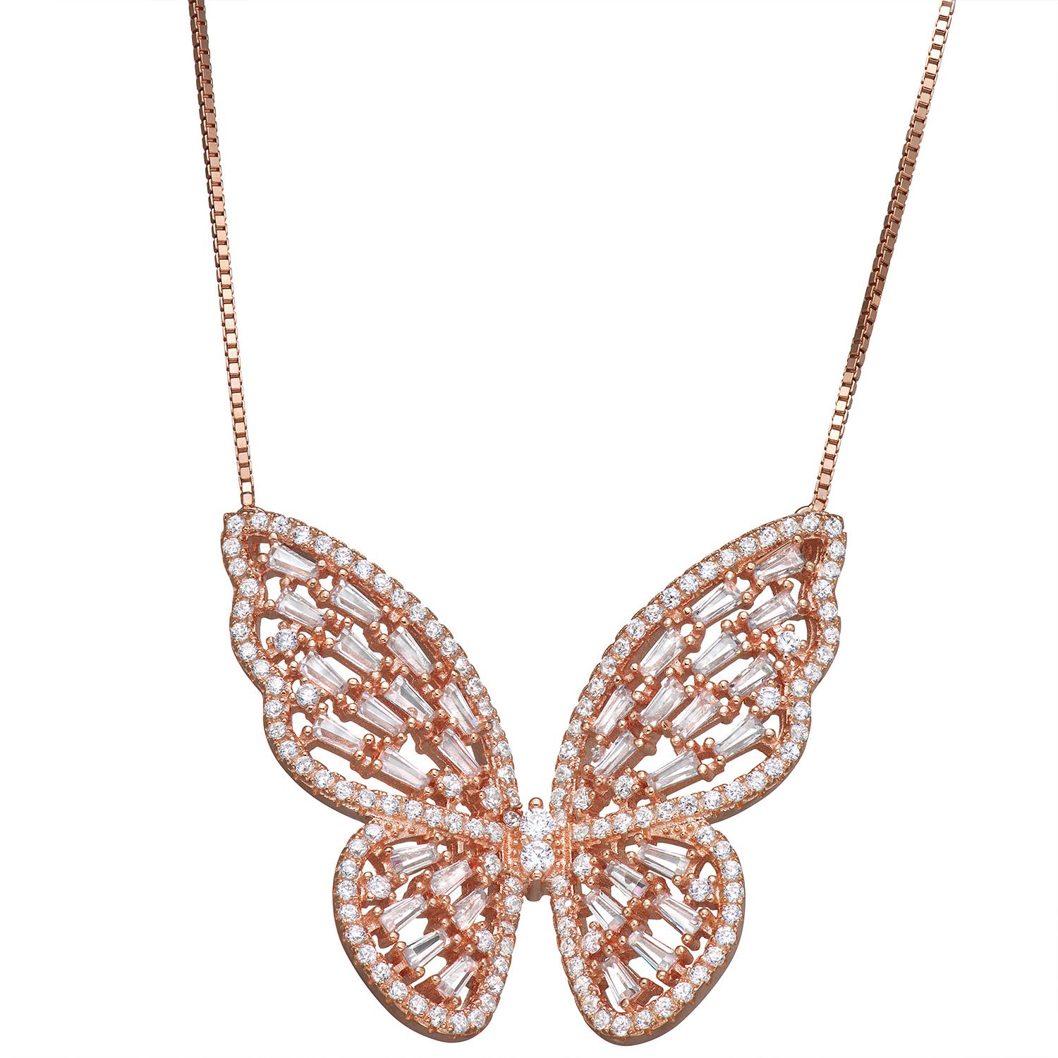 Sterling Silver Cubic Zirconia Butterfly Necklace