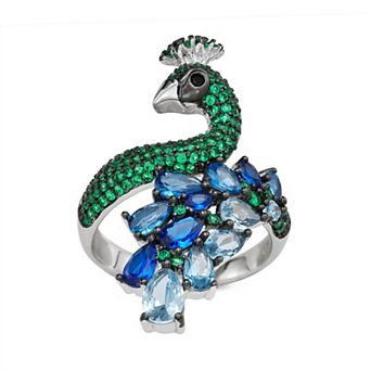 Designs by Gioelli Sterling Silver Cubic Zirconia Peacock Ring