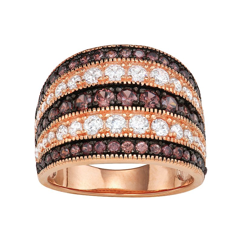 14k Rose Gold Plated Silver Mocha Cubic Zirconia Multi Row Ring, Womens, S