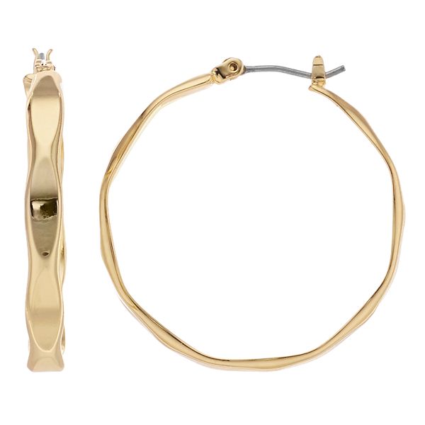 Nine West Wavy Flat Hoop Earrings - Gold Tone