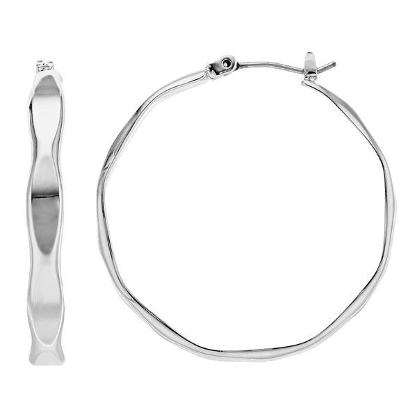 Nine West Wavy Flat Hoop Earrings - Silver Tone