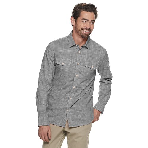 Men's Apt. 9® Untucked Regular-Fit Crosshatch 2-Pocket Button-Down Shirt