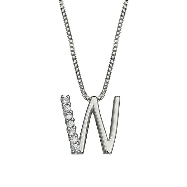 PRIMROSE Sterling Silver Cubic Zirconia Initial Pendant Necklace - Silver Tone W