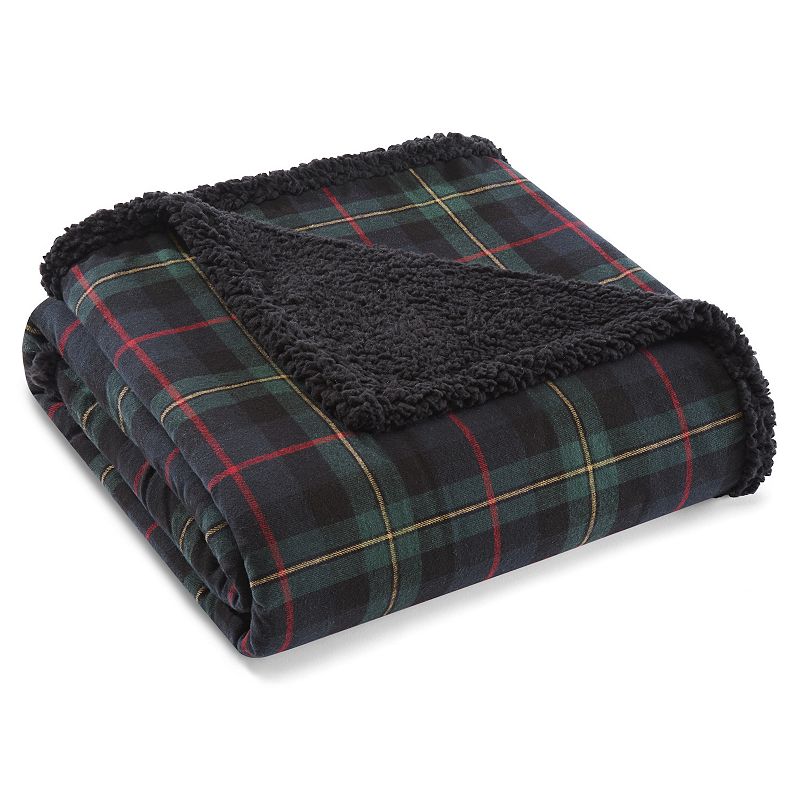 Eddie Bauer Mountain Pine Tartan Yarn Dye Sherpa Throw, Green