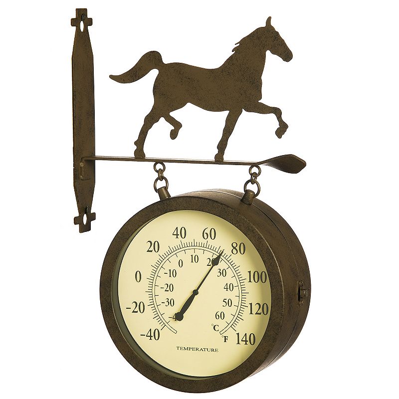 Cape Craftsmen Horse Outdoor Wall Clock and Thermometer, Brown