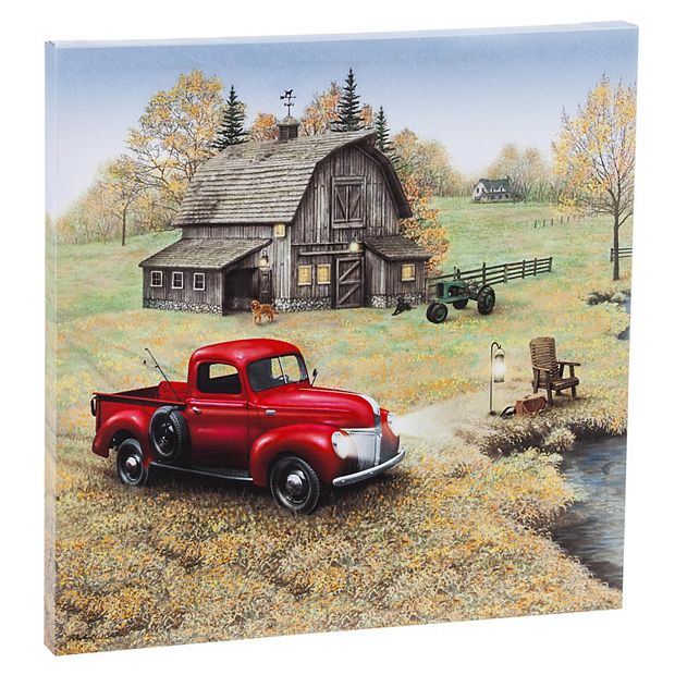 Full Square Diamond Canvas Red Truck Landscape Home Wall - Temu