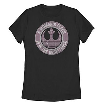 Juniors' Star Wars "A Woman's Place Is In The Resistance" Logo Tee