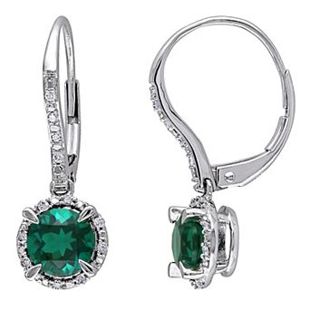 Stella Grace 10K White Gold 1/10 Carat T.W. Diamond & Lab Created Emerald Earrings