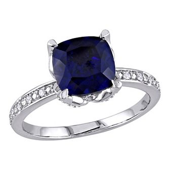 Stella Grace 10K White Gold Lab Created Blue Sapphire & Diamond Accent Fashion Ring