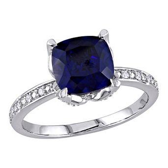Stella Grace 10K White Gold Lab Created Blue Sapphire & Diamond Accent Fashion Ring