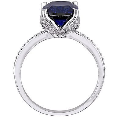 Stella Grace 10K White Gold Lab Created Blue Sapphire & Diamond Accent Fashion Ring