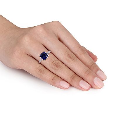 Stella Grace 10K White Gold Lab Created Blue Sapphire & Diamond Accent Fashion Ring