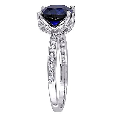 Stella Grace 10K White Gold Lab Created Blue Sapphire & Diamond Accent Fashion Ring