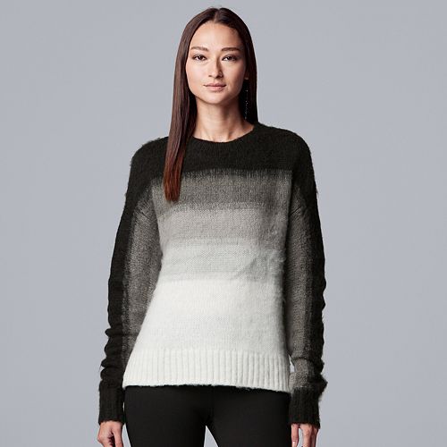 Petite Simply Vera Vera Wang Ombre Stripe Crewneck Sweater