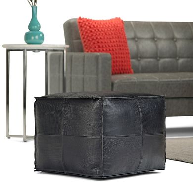 Simpli Home Bowen Contemporary Square Pouf