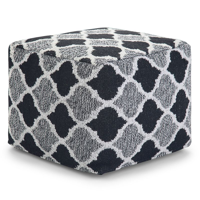 Simpli Home Currie Transitional Square Pouf, White