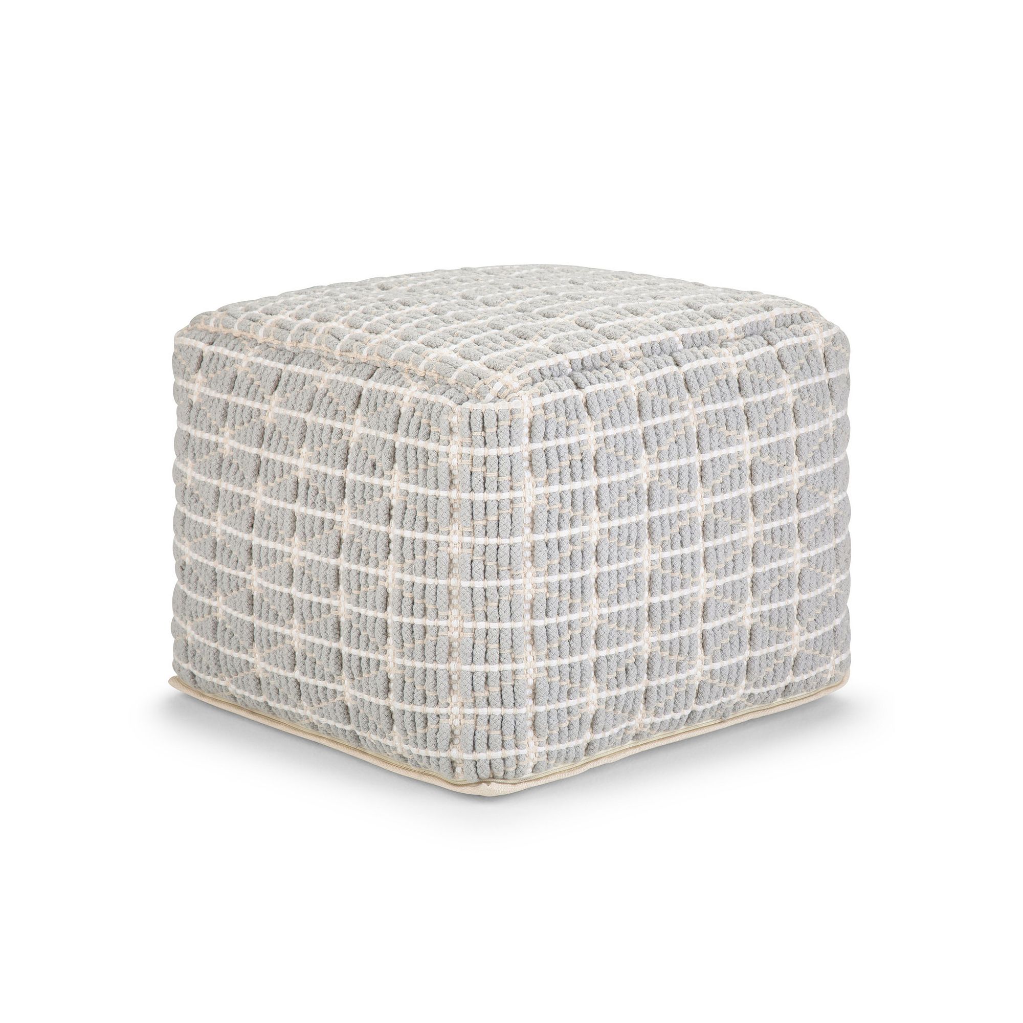 Simpli Home Noreen Transitional Square Pouf, Blue
