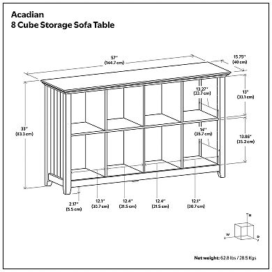 Simpli Home Acadian Rustic 8-Cube Storage Sofa Table