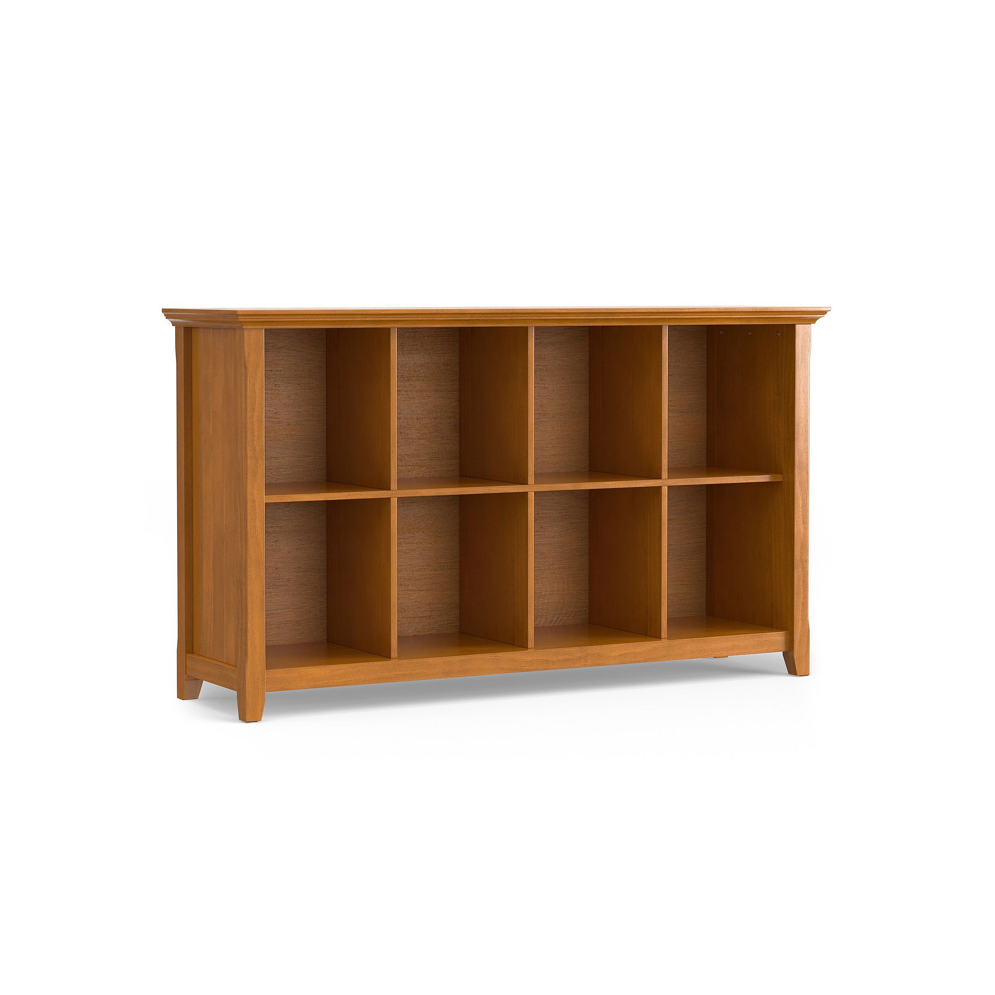 Simpli Home Acadian Rustic 8-Cube Storage Sofa Table, Light Golden Brown