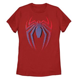 Juniors' Marvel Spider-Man Dot Build-Up Logo Tee