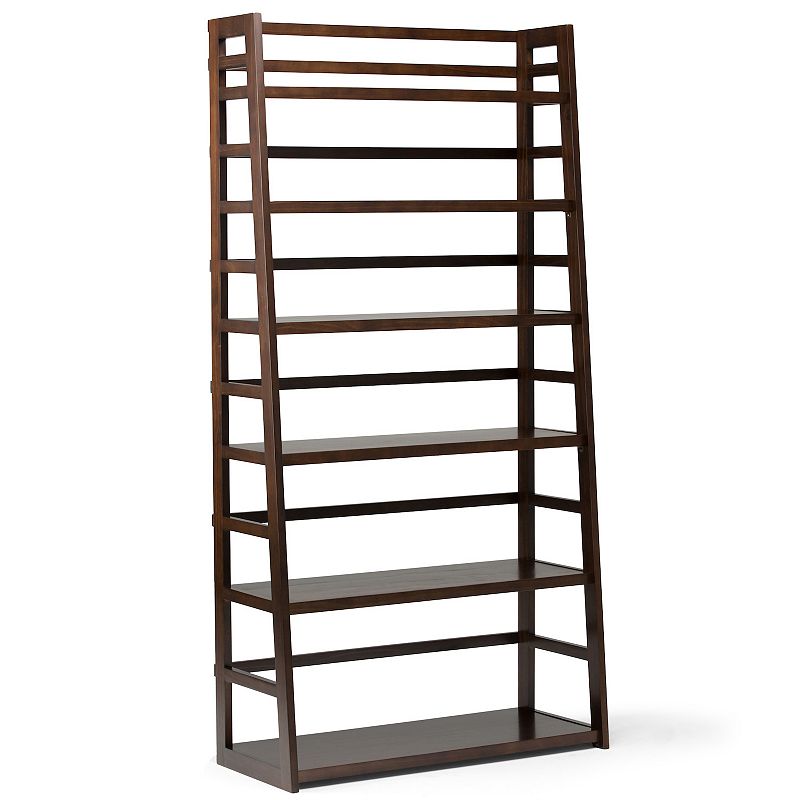 Simpli Home Acadian Rustic Ladder Shelf Bookcase, Brown