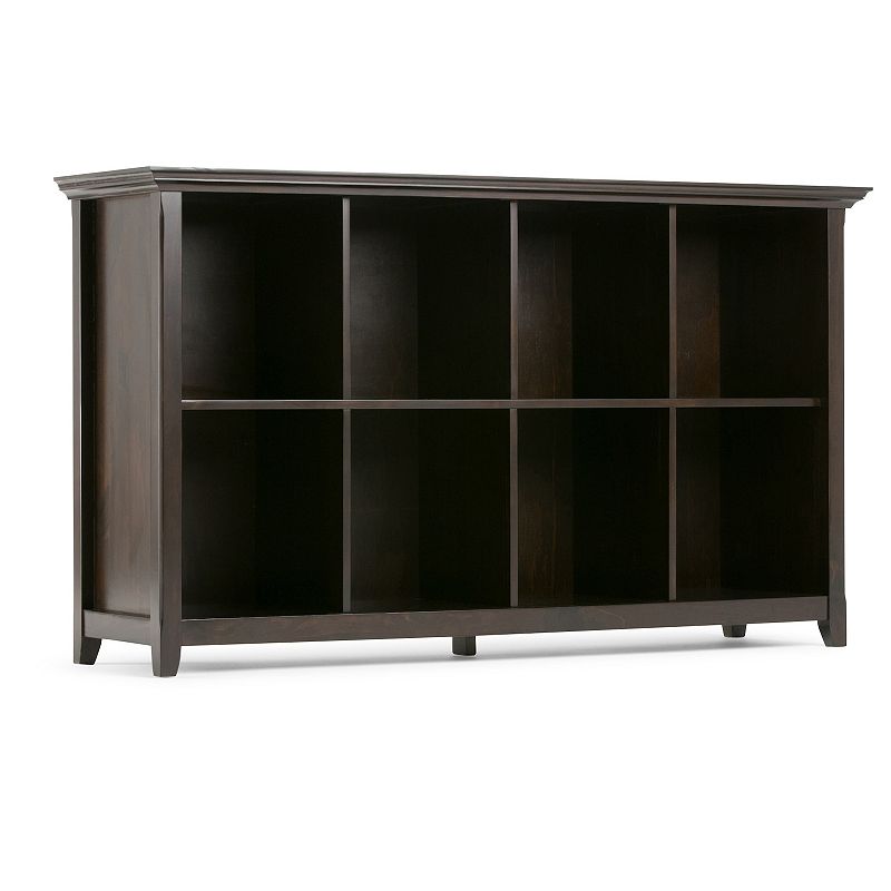 Simpli Home Amherst Transitional 8 Cube Bookcase Storage Sofa Table, Brown