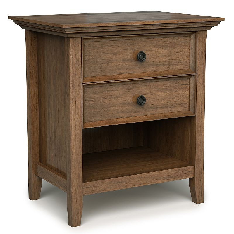 Simpli Home Amherst Traditional Bedside Nightstand Table, Brown