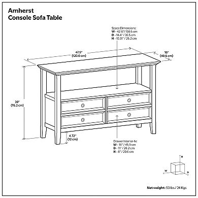 Simpli Home Amherst Transitional Console Sofa Table