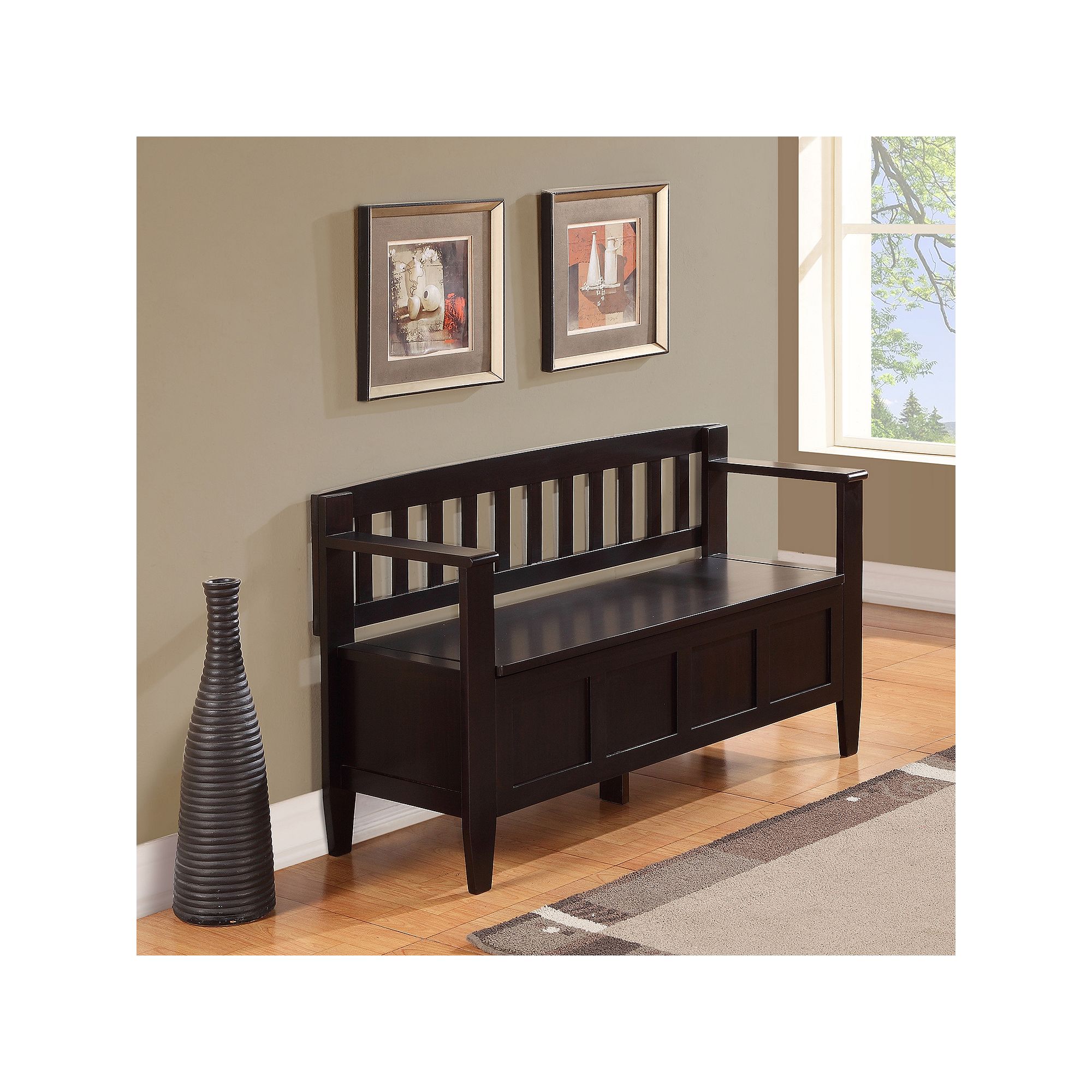Simpli Home Brooklyn Contemporary Entryway Storage Bench, Dark Brown