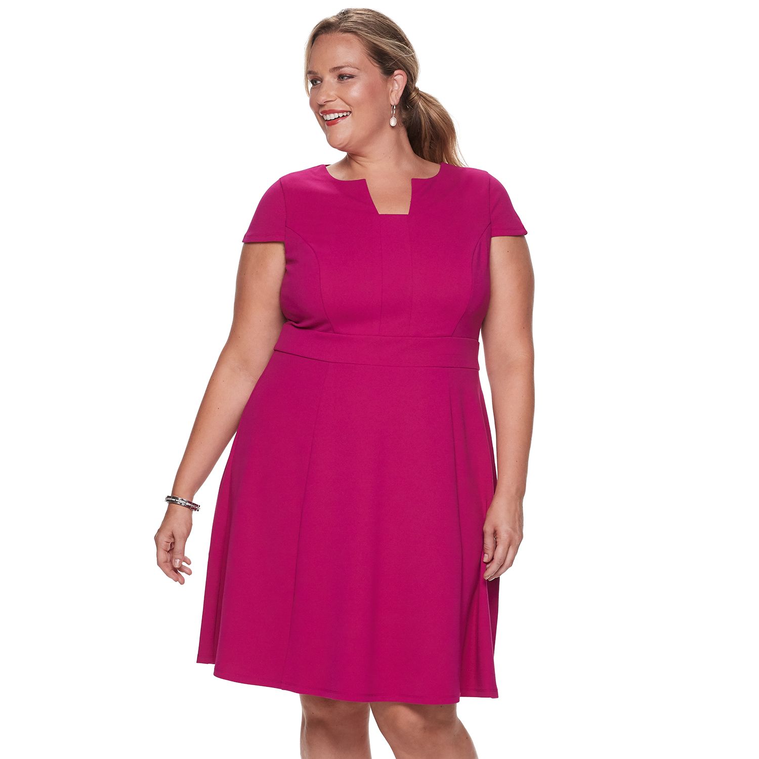 pink fit and flare dress plus size