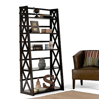 Simpli Home Kitchener Solid Wood 63" x 30" Contemporary Ladder Shelf
