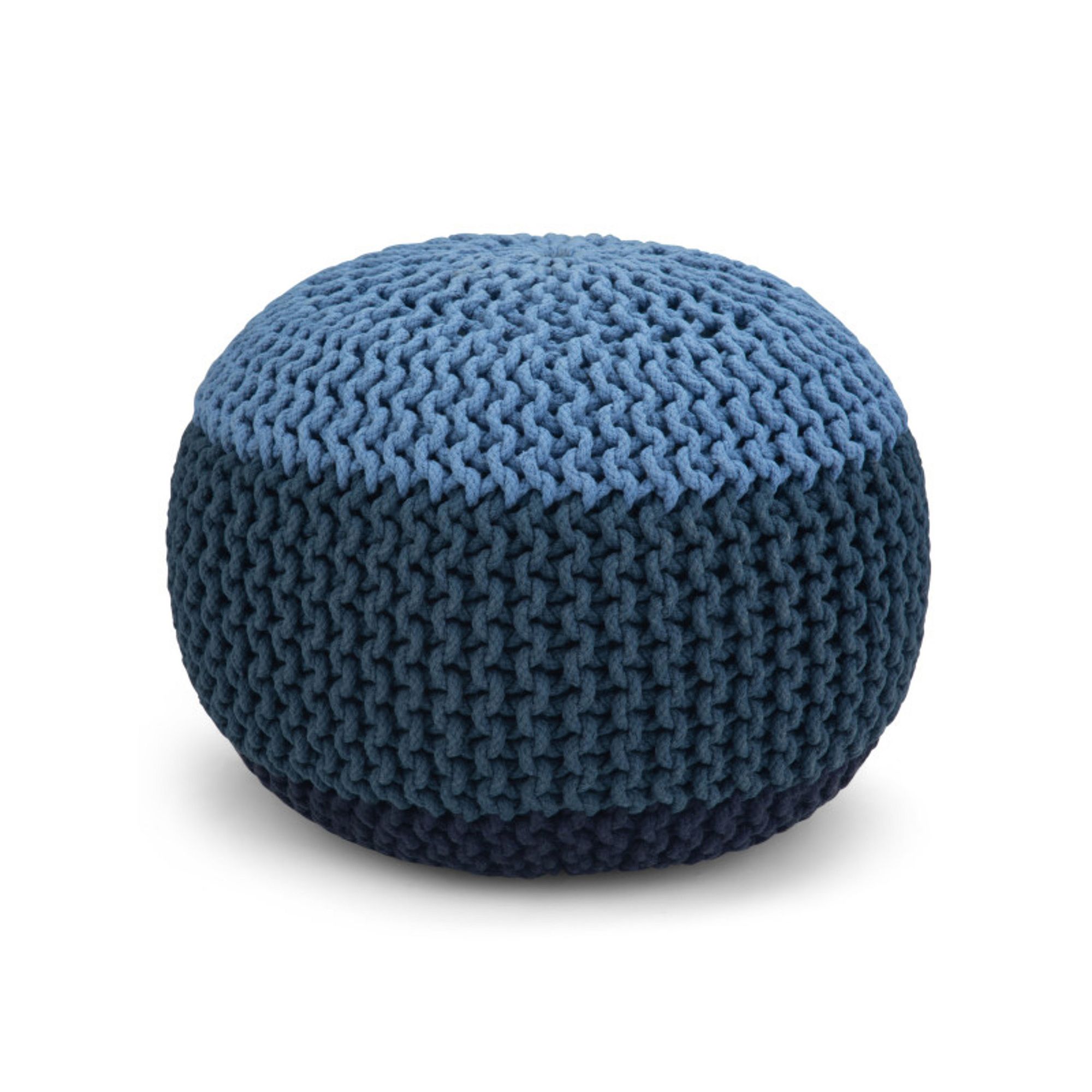 Simpli Home Nikki Contemporary Round Hand Knit Pouf, Blue Navy Blue