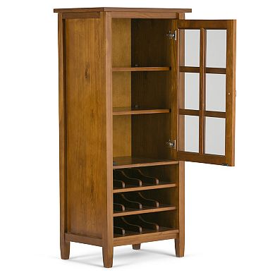 Simpli Home Warm Shaker 12-Bottle Solid Wood 23 in. Wide Rustic High Storage Wine Rack Cabinet