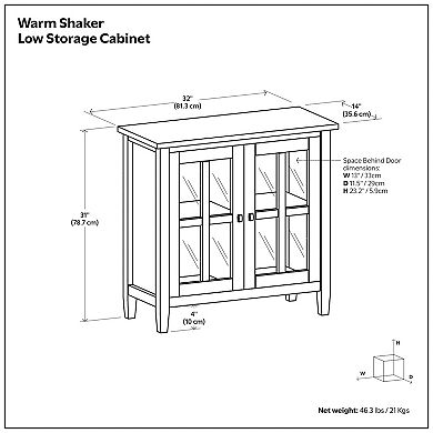 Simpli Home Warm Shaker Solid Wood 32 in. Wide Rustic Low Storage Cabinet