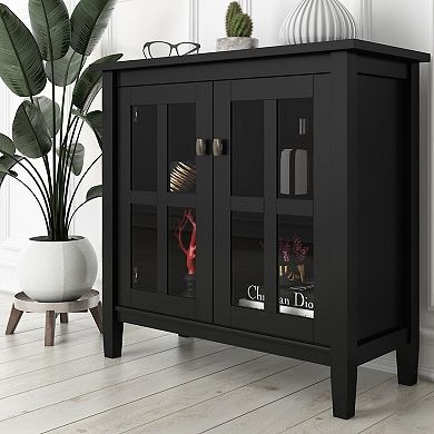 Simpli Home Warm Shaker Solid Wood 32 in. Wide Rustic Low Storage Cabinet