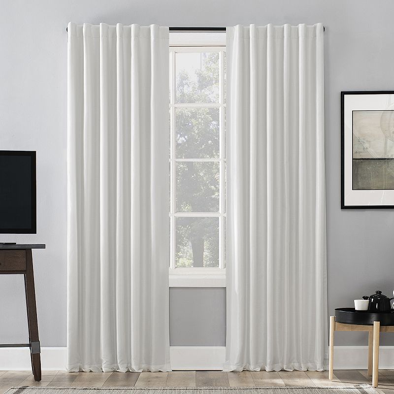 Sun Zero Evelina Faux Dupioni Silk Thermal Extreme 100% Blackout Back Tab Curtain Panel 50  x 108   Pearl White