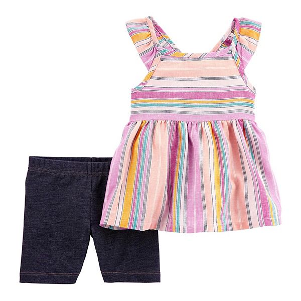 Toddler Girl Carter's Striped Flutter Top & Knit Denim Playground Shorts