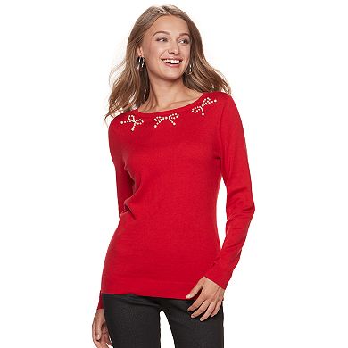 Women's ELLE™ Long Sleeve Embellished Sweater