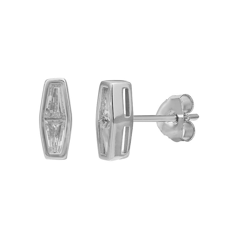 PRIMROSE Sterling Silver Tapered Cubic Zirconia Stud Earrings, Womens, Whi