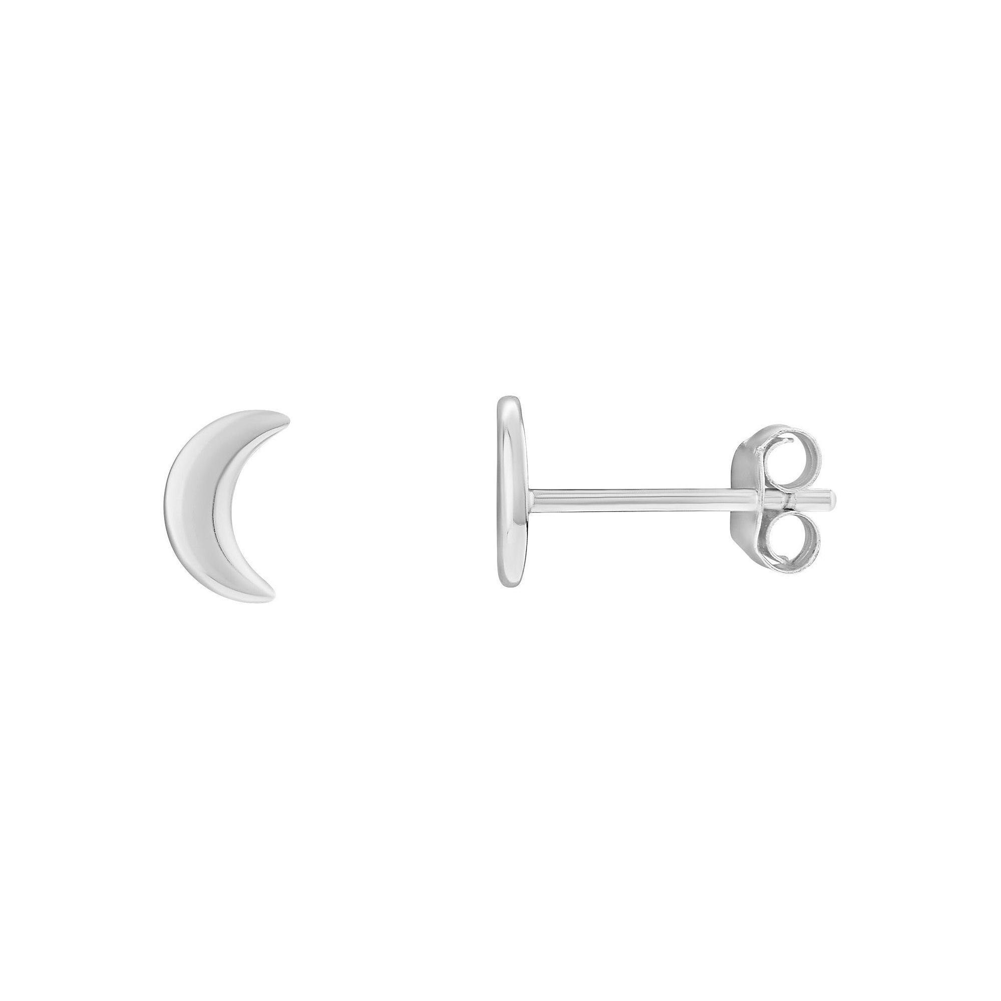 PRIMROSE Sterling Silver Polished Moon Stud Earrings, Womens