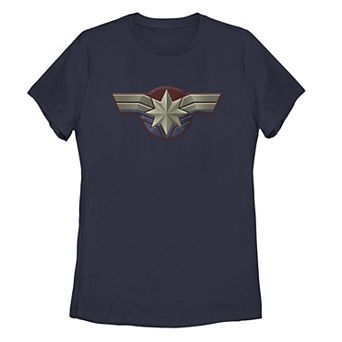 Juniors' Captain Marvel Costume Logo Graphic Tee