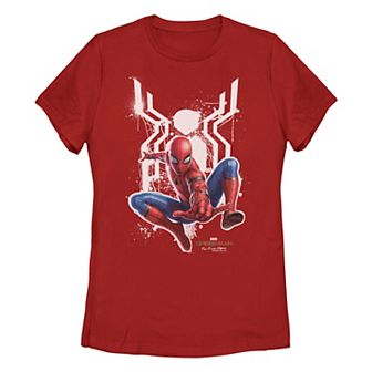 Juniors' Marvel Spider-Man Far From Home Painted Logo Graphic Tee