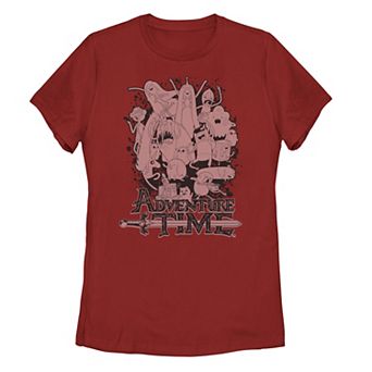 Juniors' Adventure Time Pink Hue Group Shot Portrait Tee